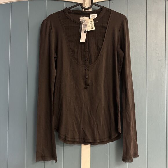 LINQ California Chocolate Brown Henley Women’s Size L Large MSRP‎ $68 NWT - Picture 1 of 6